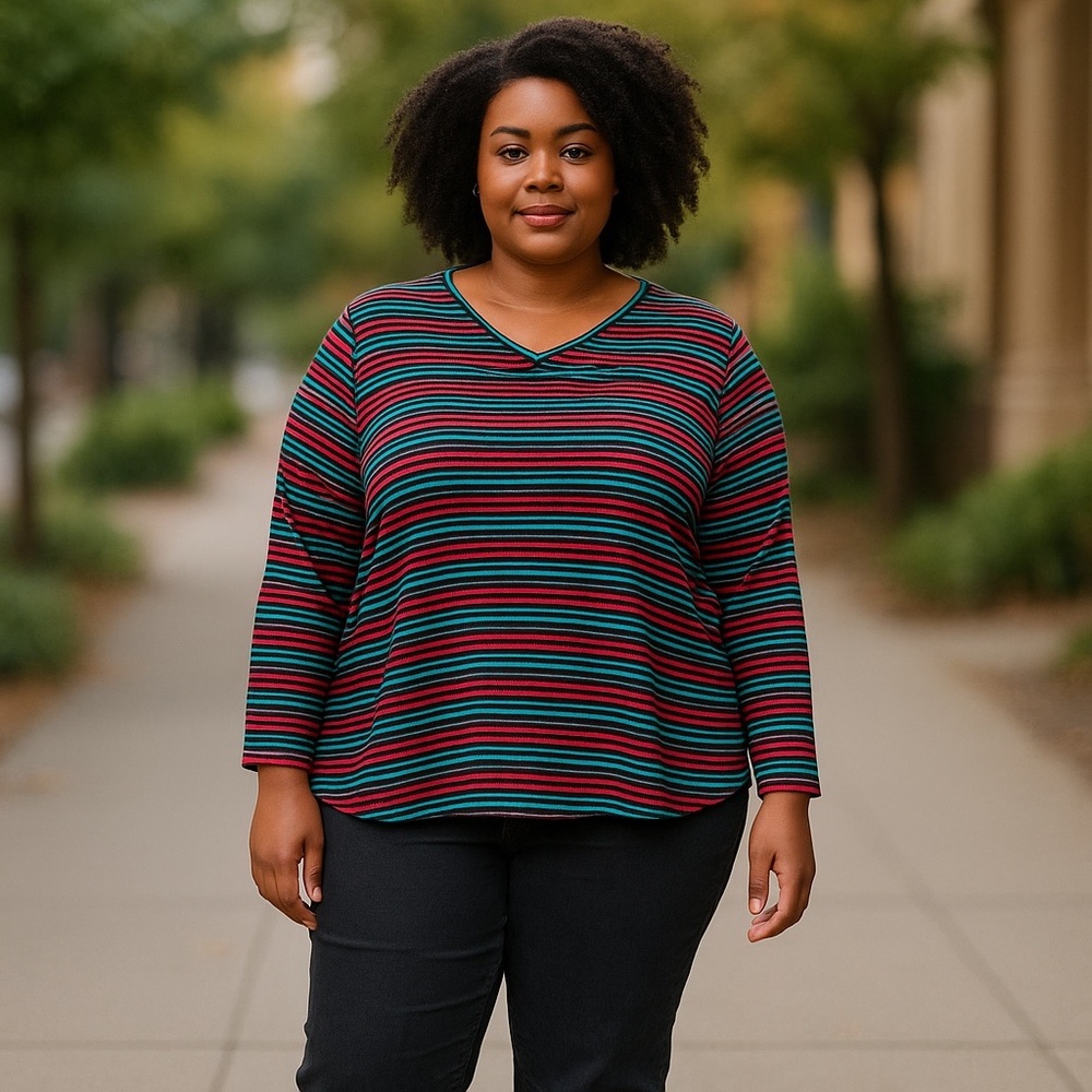 Lane Bryant Striped Multicolor V Neck Long Sleeve Top‎ size 18/20